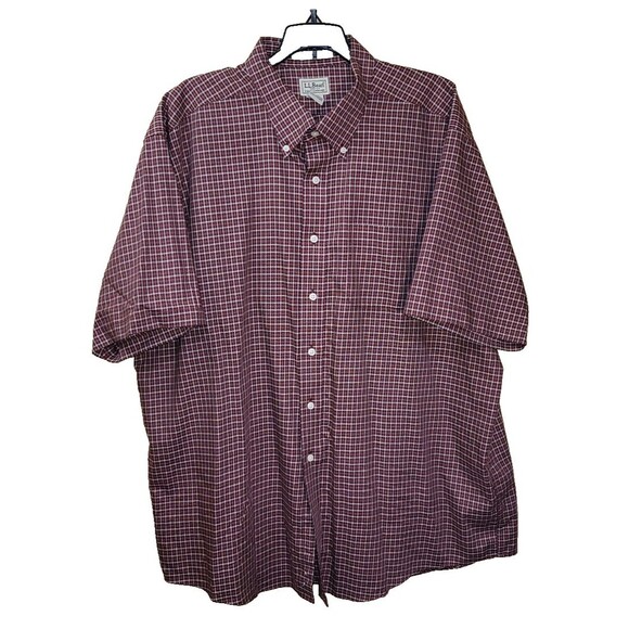 L. L. Bean Men’s Button-down Shirt SS Cotton Gingham Burgundy XXL - Picture 1 of 10